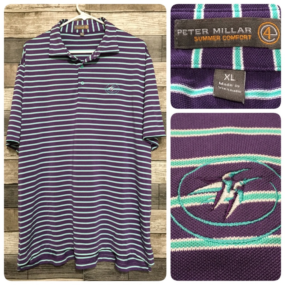 Peter Millar Summer Comfort Stripe Golf Polo Shirt Men’s XL Purple Teal